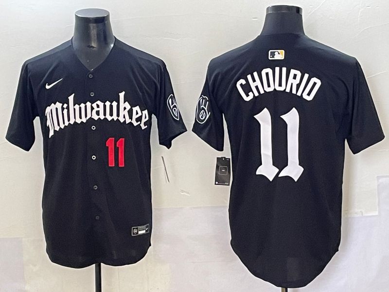 Men 2025 Milwaukee Brewers #11 Chourio Black Five generations Joint Name Nike MLB Jersey style 5->milwaukee brewers->MLB Jersey